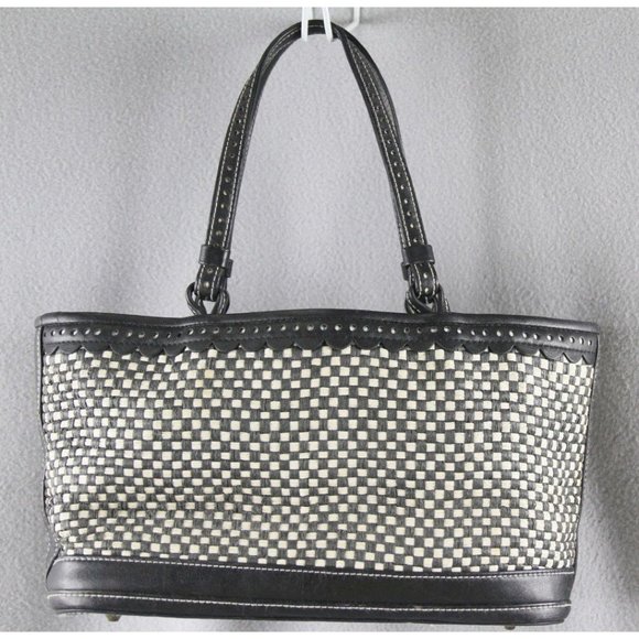 RARE Isabella Fiore VTG Small Classic Black & White Woven Designer Handbag ANB - Picture 2 of 12